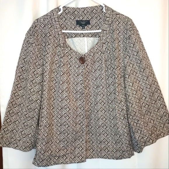 Talbots Jackets & Blazers - Talbots 20W Swing Jacket Single Button Cropped Stamp Pattern Olive Brown Canvas